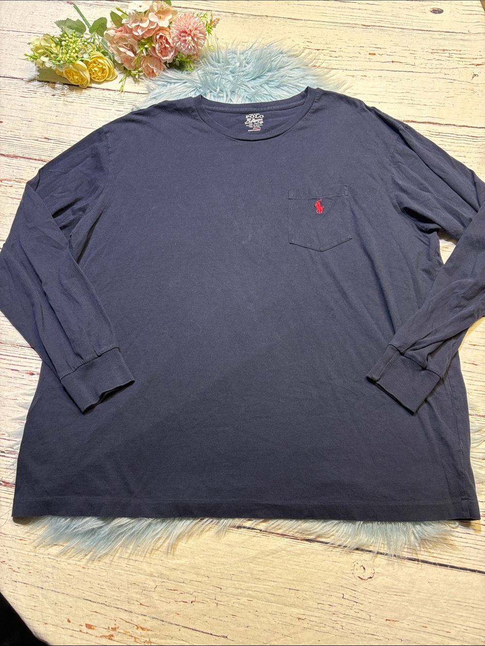 Ralph Lauren Dark Navy Long-Sleeve Pocket Tee with Red Logo sz XXL